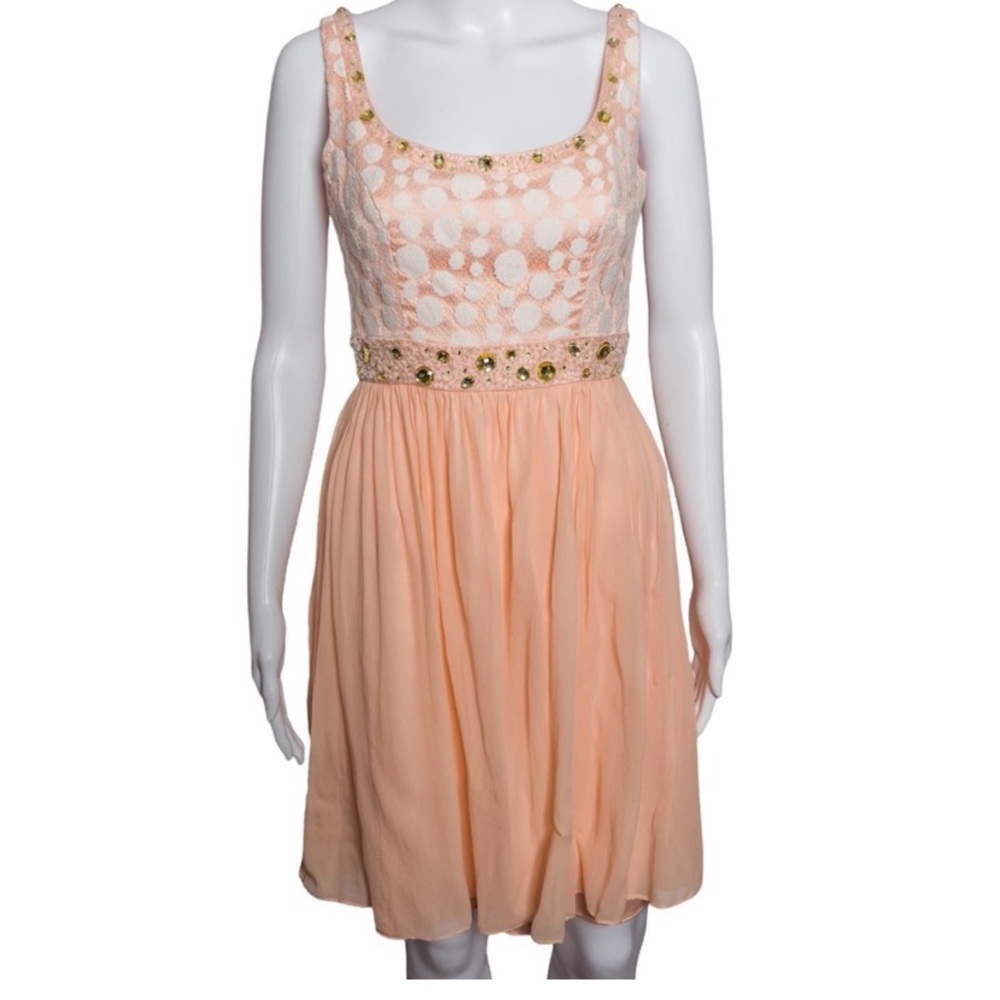 ANTONIO MELANI RHINESTONE FLARE DRESS